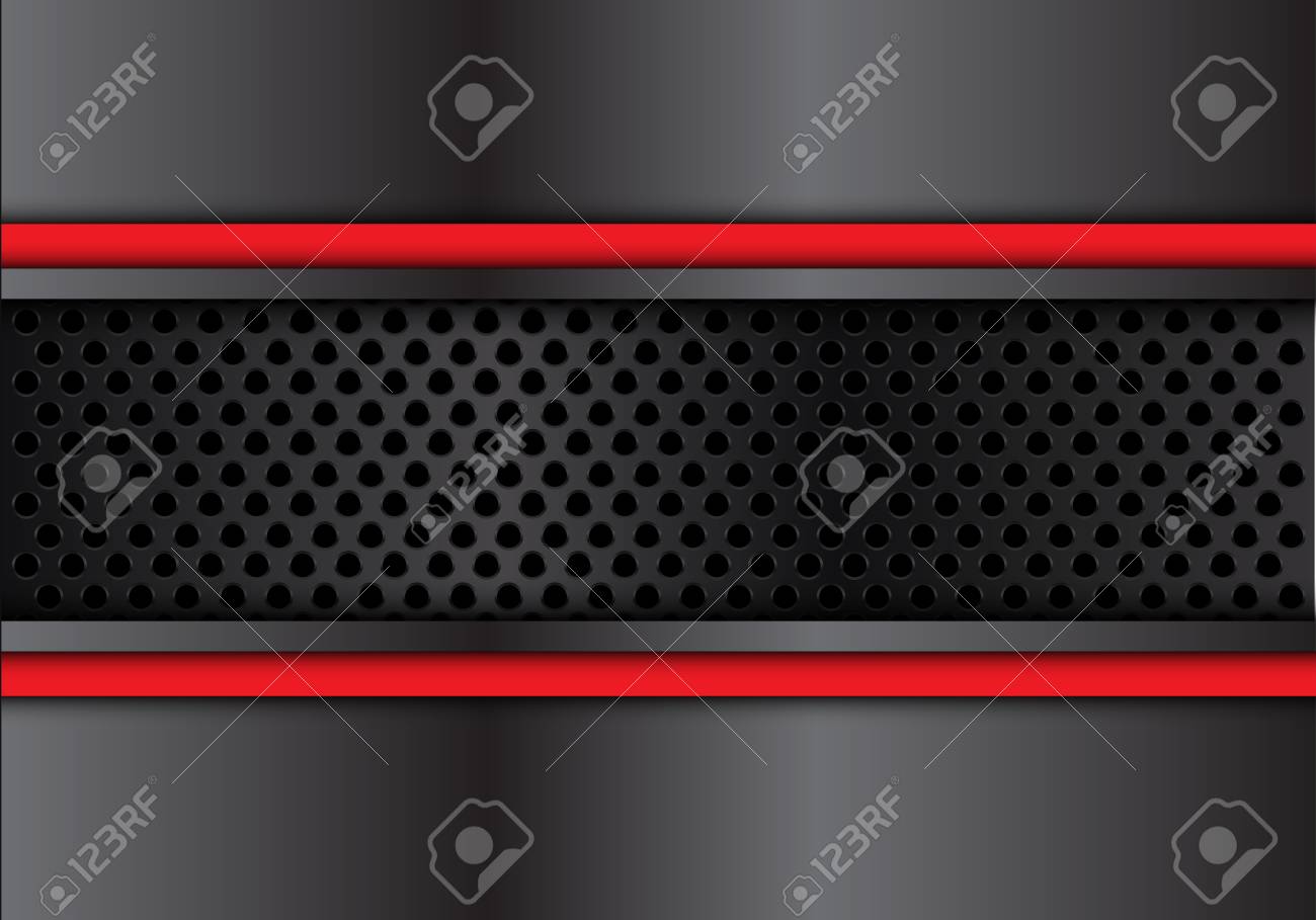 暗い金属プレート サークル メッシュ バナー赤線デザイン モダンな未来的な背景ベクトル図を抽象化します のイラスト素材 ベクタ Image