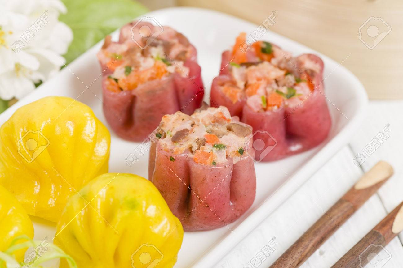 Jiaozi Har Gow And Siu Mai Chinese Colourful Steamed Dumplings Traditional Dim Sum Set Stock Photo Picture And Royalty Free Image Image 49346751