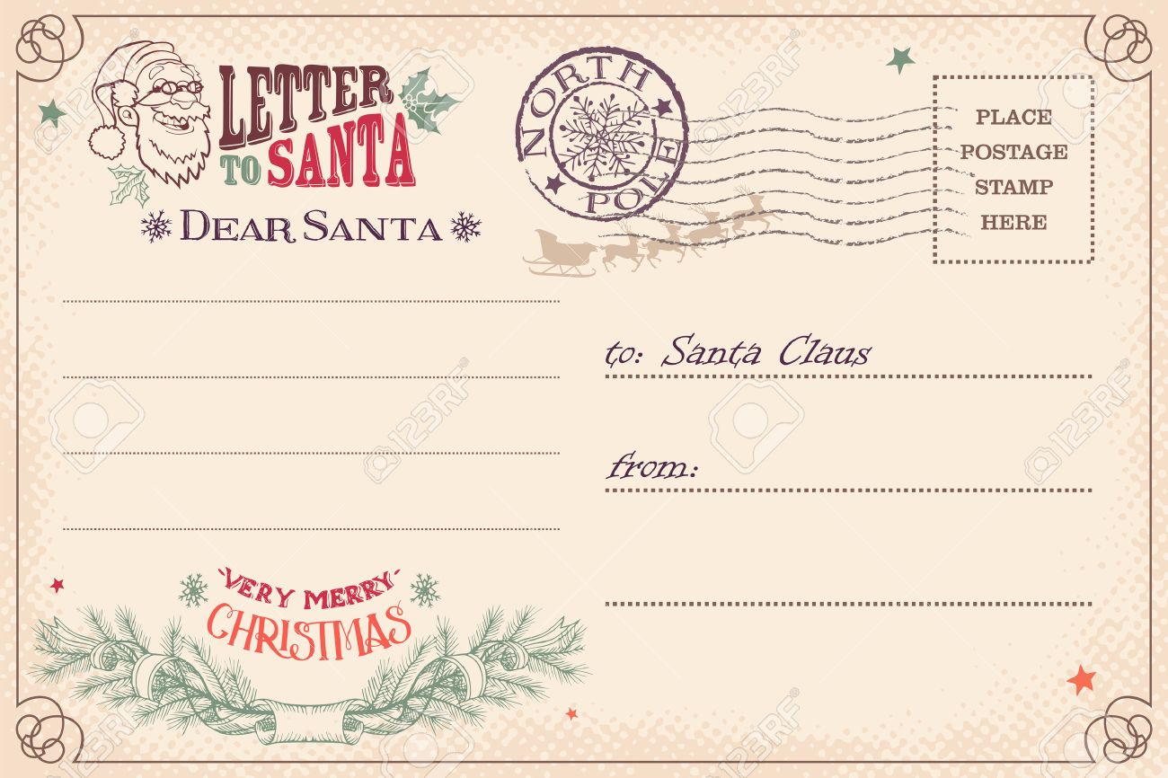 vector vintage christmas letter to santa claus wish list postcard