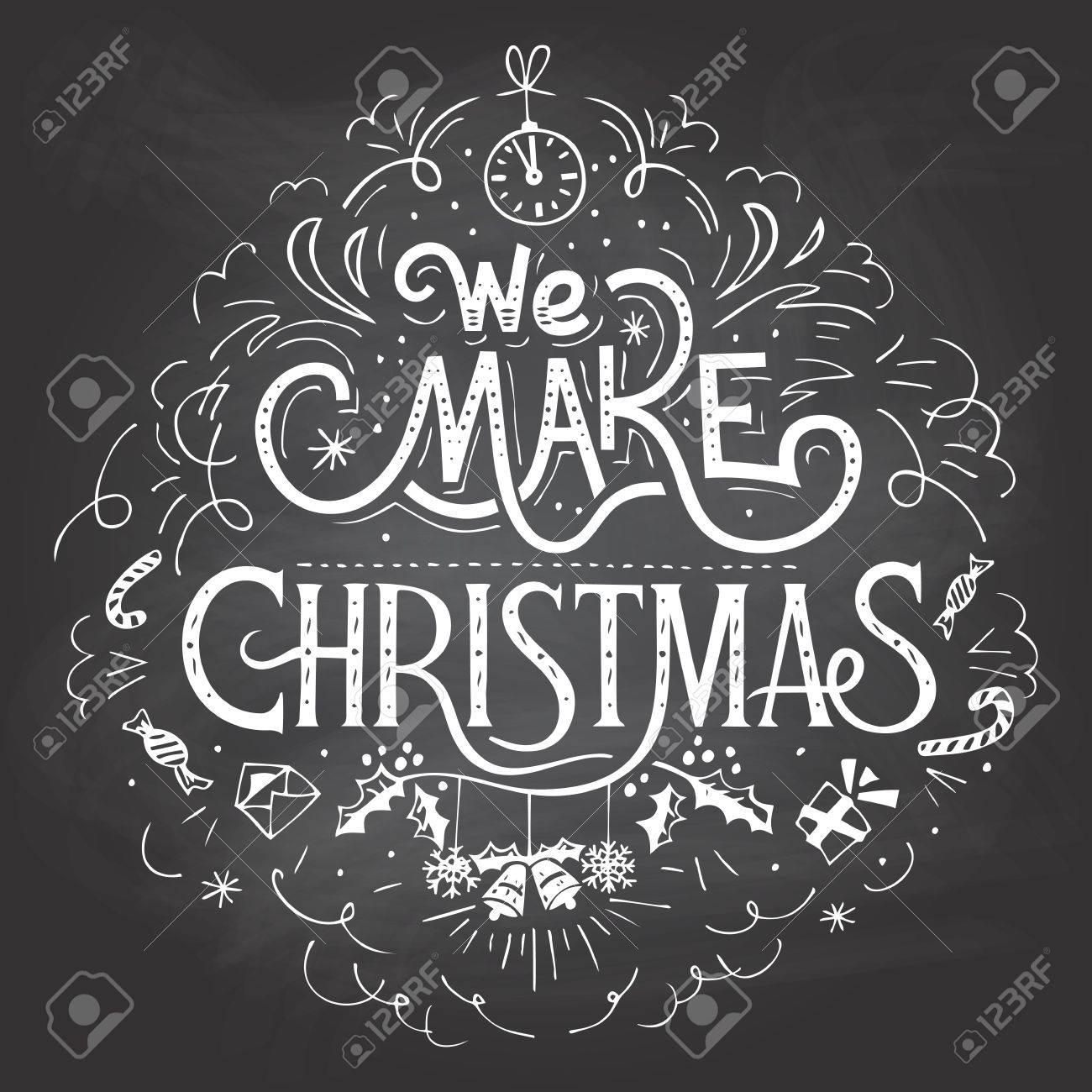 Wir Machen Weihnachten Handschriftgeschafts Etikett Auf Tafel Mit Kreide Lizenzfrei Nutzbare Vektorgrafiken Clip Arts Illustrationen Image