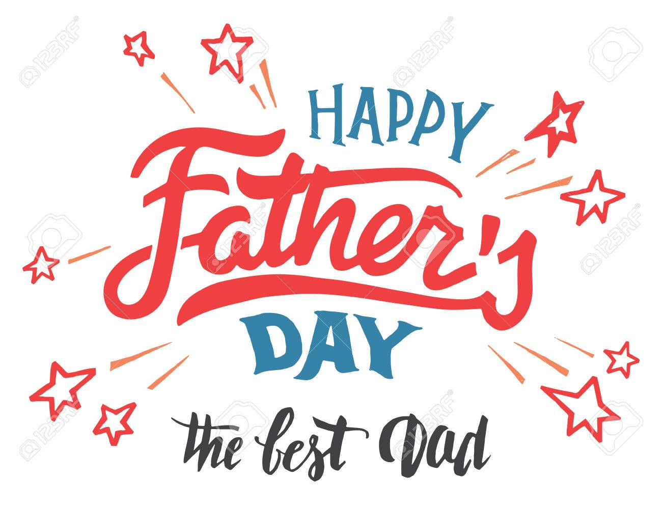 幸せな父の日の手書きグリーティング カード 手描きのタイポグラフィと白い背景で隔離の書道 のイラスト素材 ベクタ Image