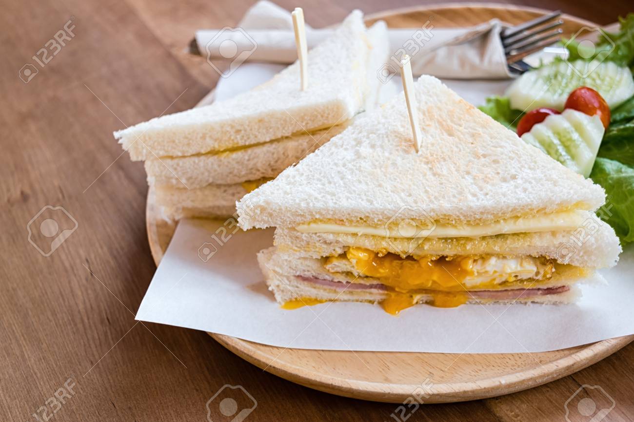 Slice Ham Cheese Egg Sandwich Breakfast With Fresh Vegetable Stock Photo Picture And Royalty Free Image Image 73171976