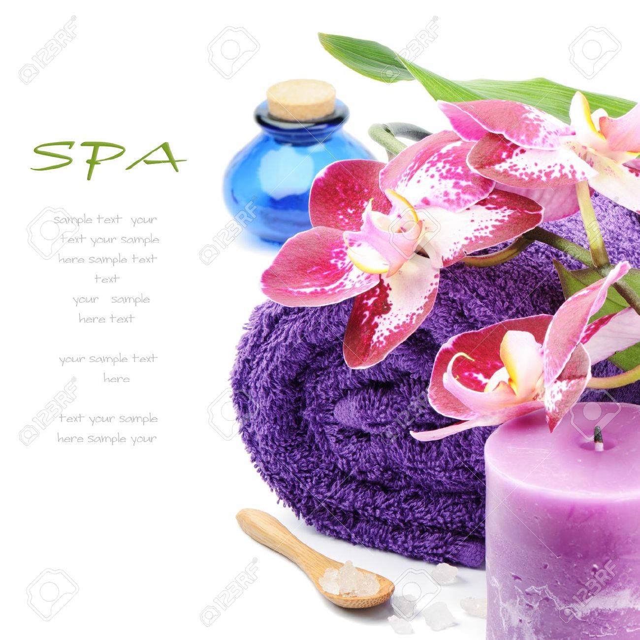 Spa setting in purple tone over white - 12926733 Spa setting in purple tone over white - 12926733
