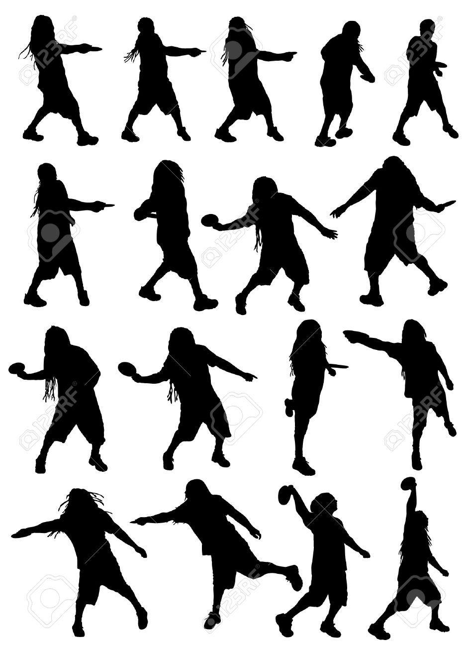 A Lot Of Disc Golf Poses In Silhouette Of A Dreadlocked Guy