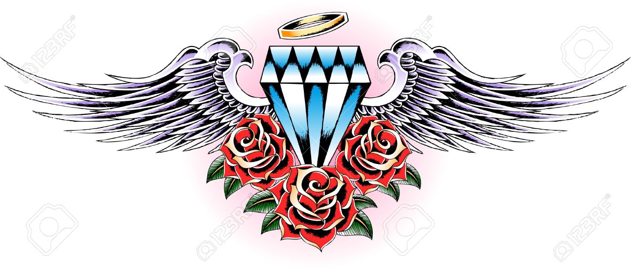 flying diamond with rose tattoo royalty free cliparts vectors flying diamond with rose tattoo royalty free cliparts vectors