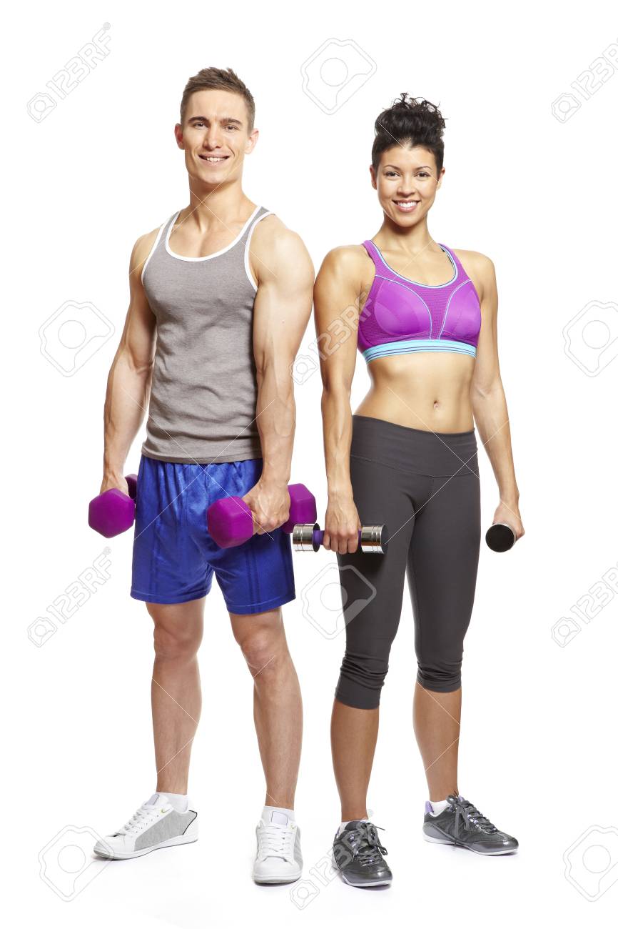 若い男と女が白い背景を浮かべてスポーツ服装で運動 の写真素材 画像素材 Image 若い男と女が白い背景を浮かべてスポーツ服装で運動 の写真素材 画像素材 Image