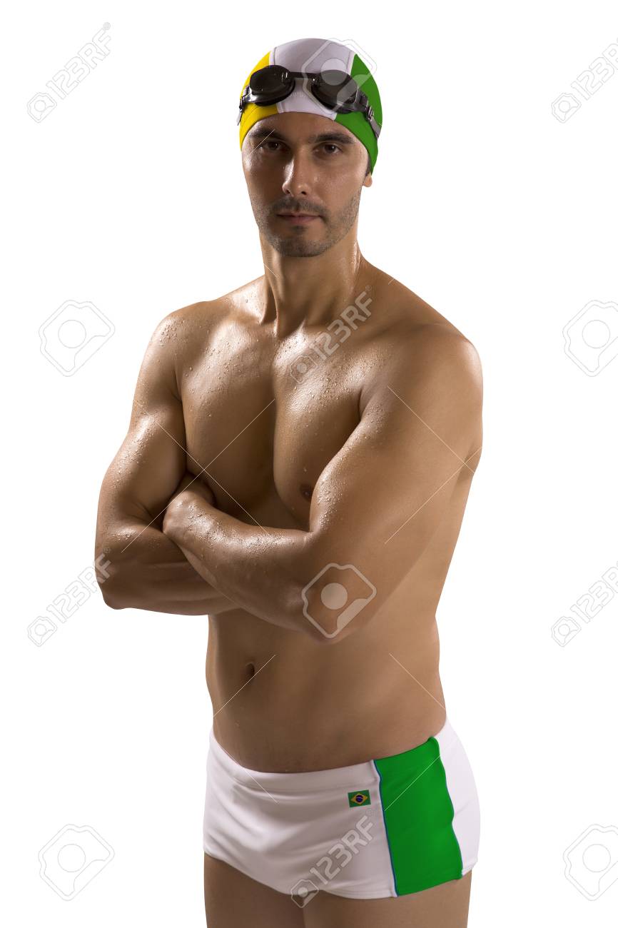Con Blanco Traje Uniforme Nadador Profesional Fondo Brasil Hombre Retrato De En Baño; Sobre IbgY7f6yvm