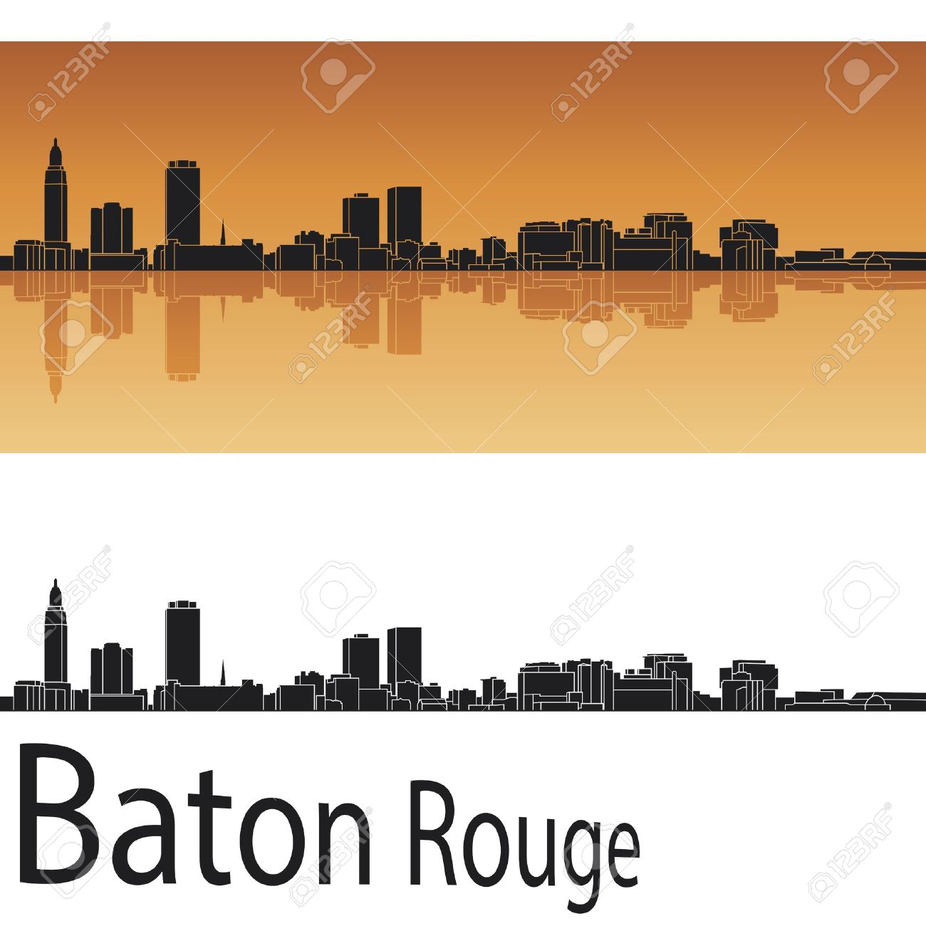 Baton Rouge skyline in orange background in editable - 20352160 Baton Rouge skyline in orange background in editable - 20352160