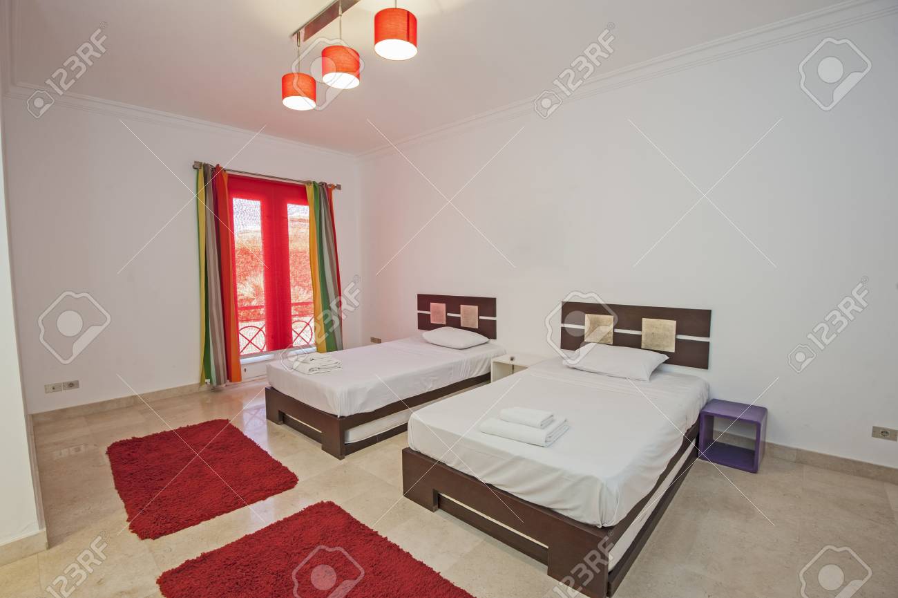 interior design decor furnishing of luxury show home bedroom stock