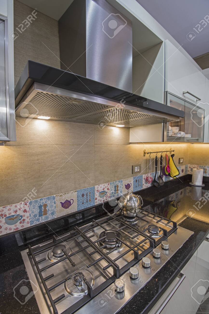Interior Design Decor Showing Modern Kitchen Cooker Hob Appliance Stock Photo Picture And Royalty Free Image Image 132117797