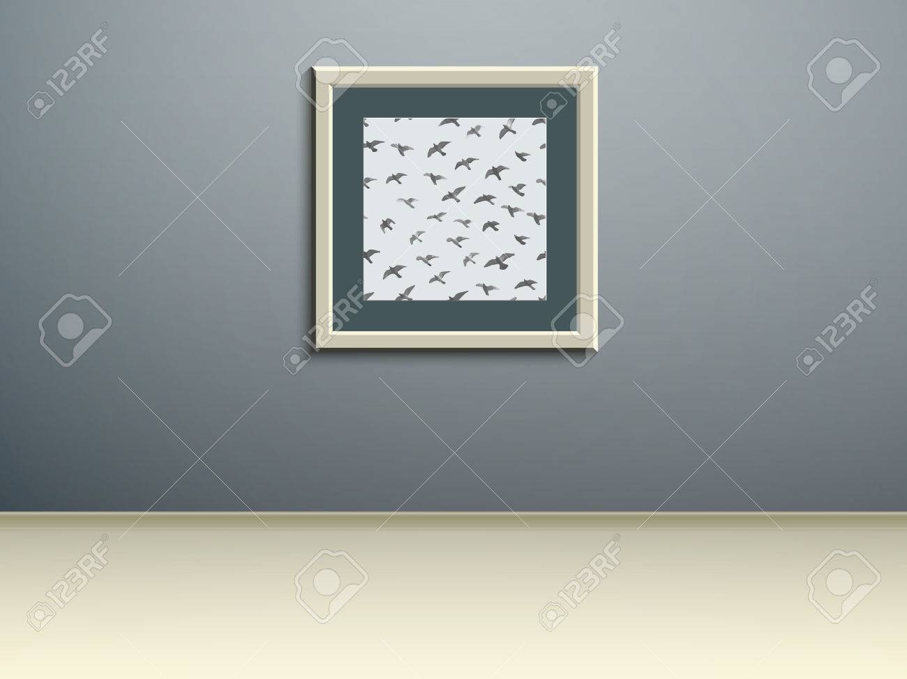 La Pintura De Los Pajaros Que Vuelan En La Pared Azul