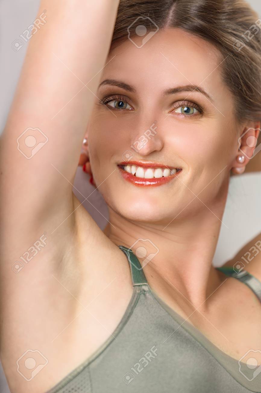 gorgeous armpits Portrait Of A Beautiful Young Woman Smiling Closeup. She Shows A Smooth Armpit Stock Photo, Picture and Royalty Free Image. Image 109819198.