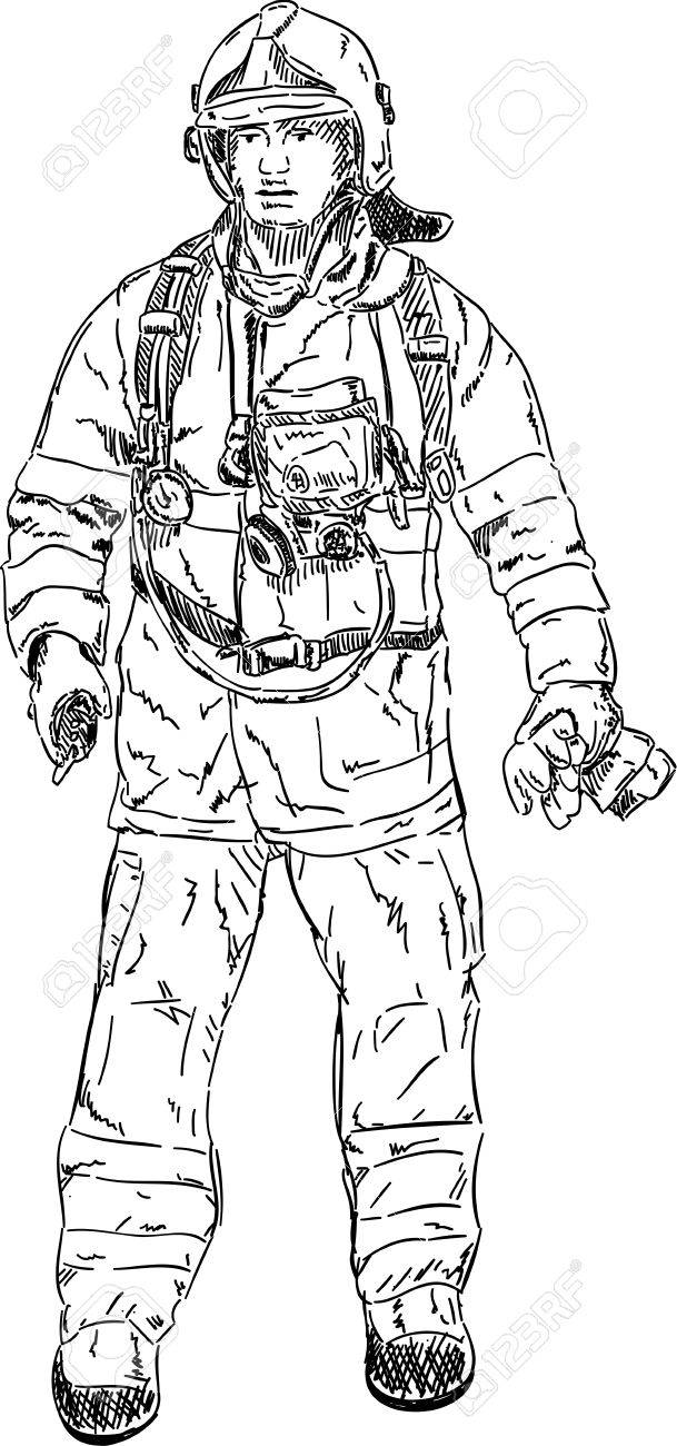 firefighter hand draw isolated on background stock vector 9921252