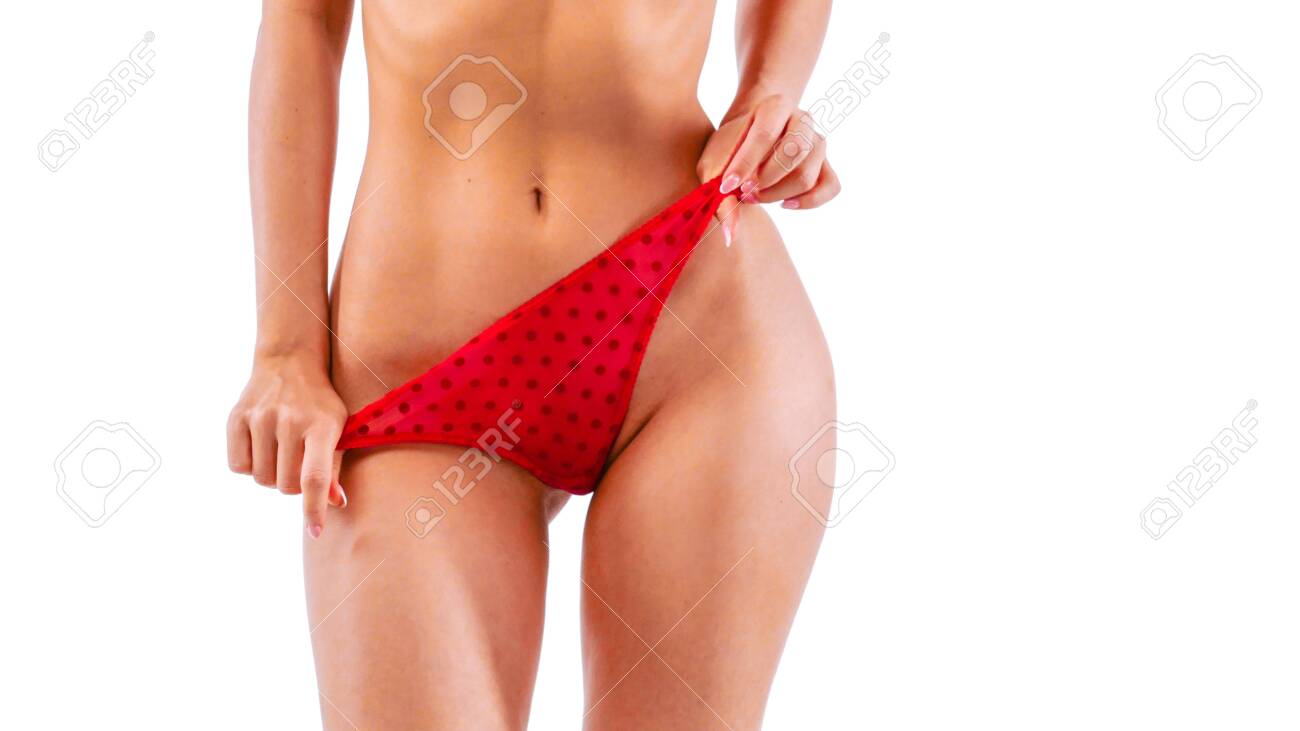 Sexy Beautiful Woman Pull Up And Down With Her Red Lace Panties. Stock  Photo, Picture and Royalty Free Image. Image 129175637.