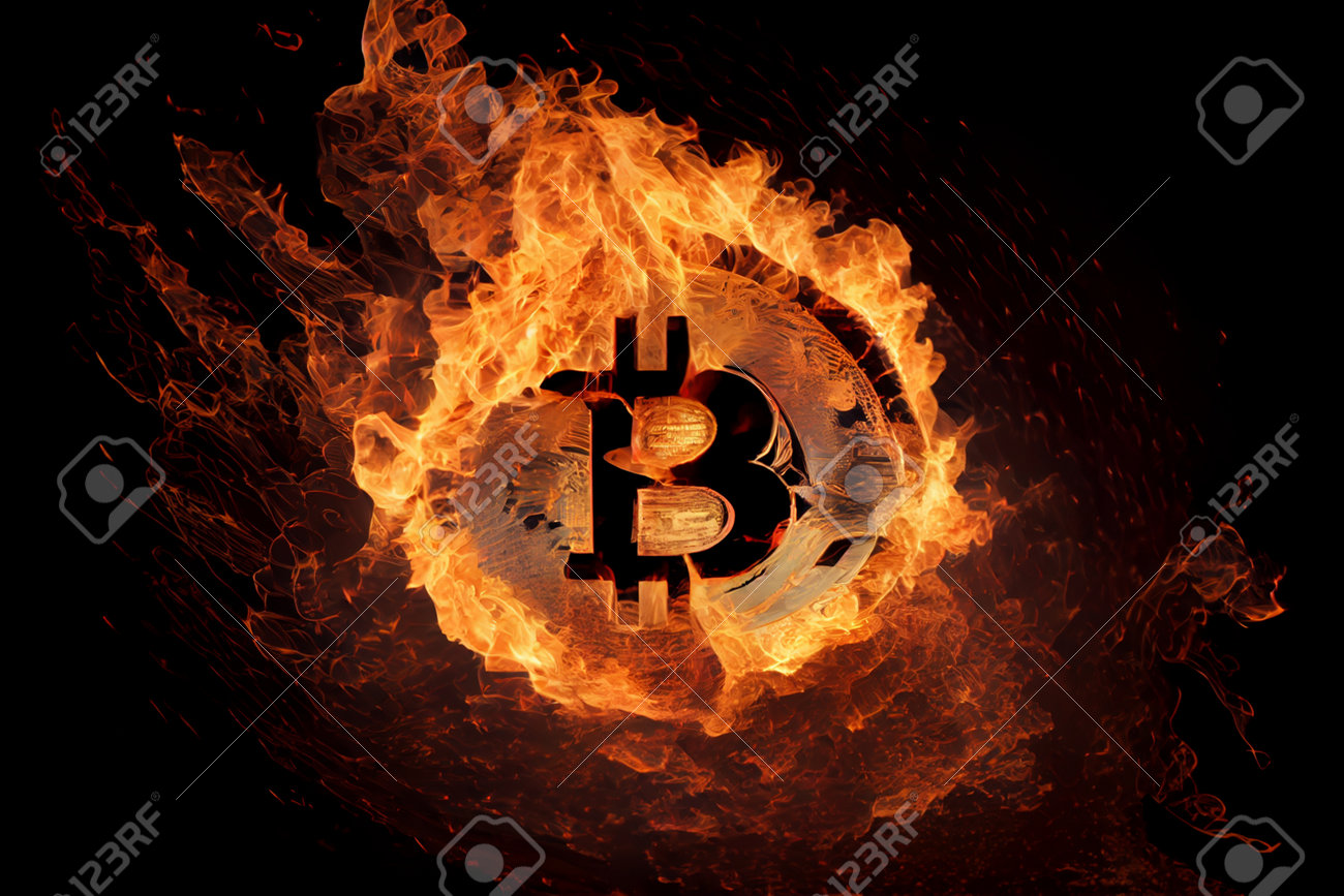 어두운 배경에서 불타오르는 3개의 황금 동전 비트코인. 전자화폐, 암호화폐 소각. 인공 지능 생성 로열티 무료 사진, 그림, 이미지  그리고 스톡포토그래피. Image 197835511