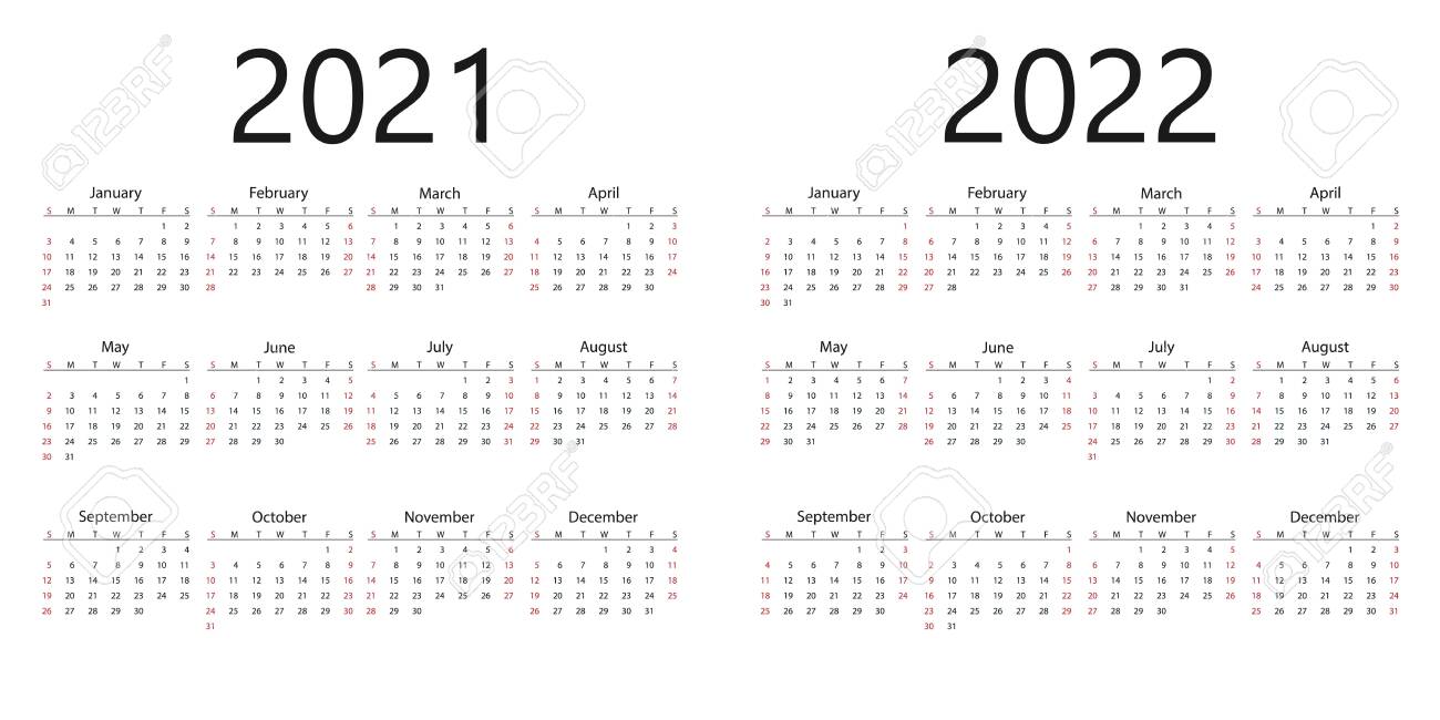 2021, 2022 Calendar, Week Starts Sunday. Vector Illustration, Flat Design.  Royalty Free Cliparts, Vectors, And Stock Illustration. Image 149819972.