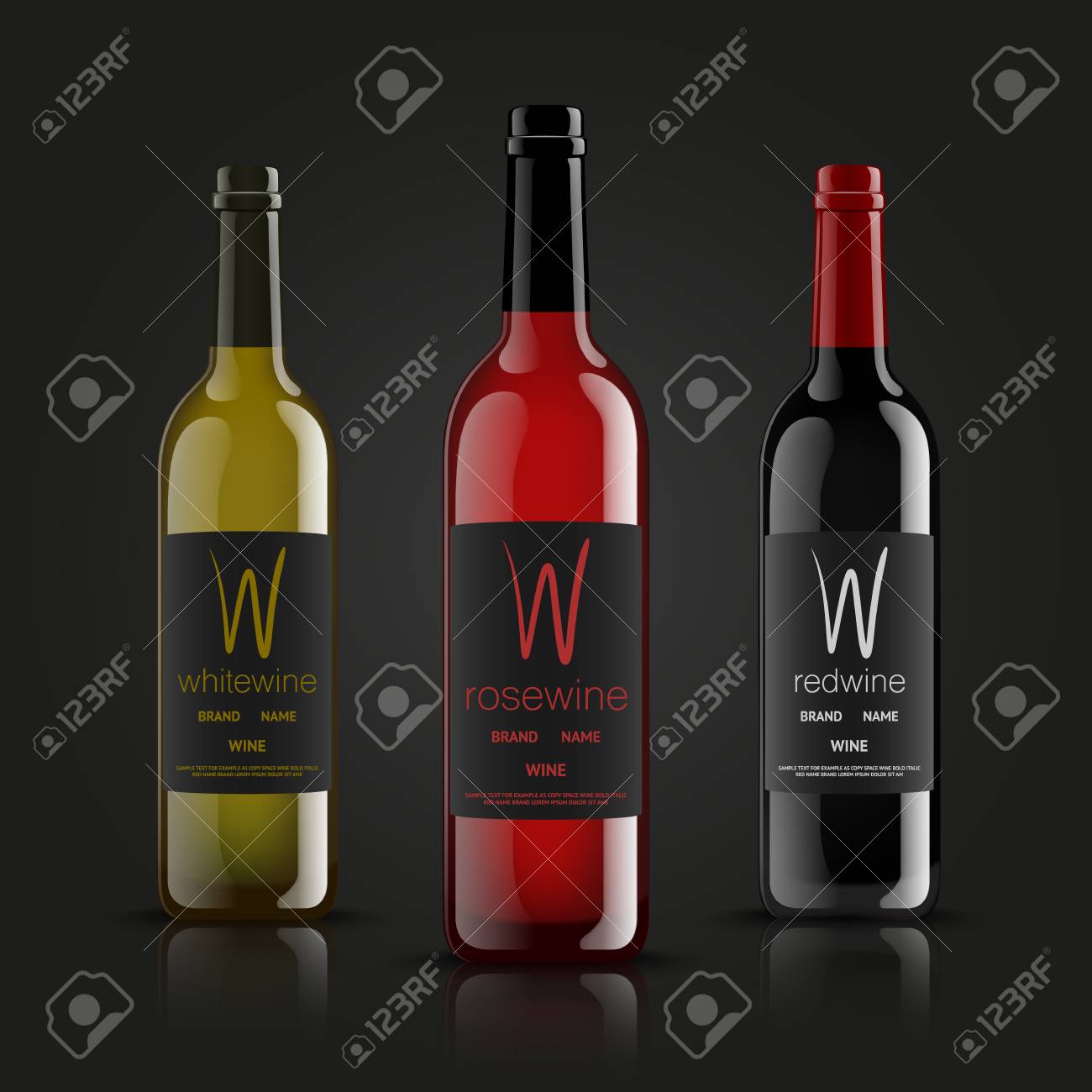 Download Vector Wine Bottles Made In A Realistic Style On A Dark Background Royalty Free Cliparts Vectors And Stock Illustration Image 79568134