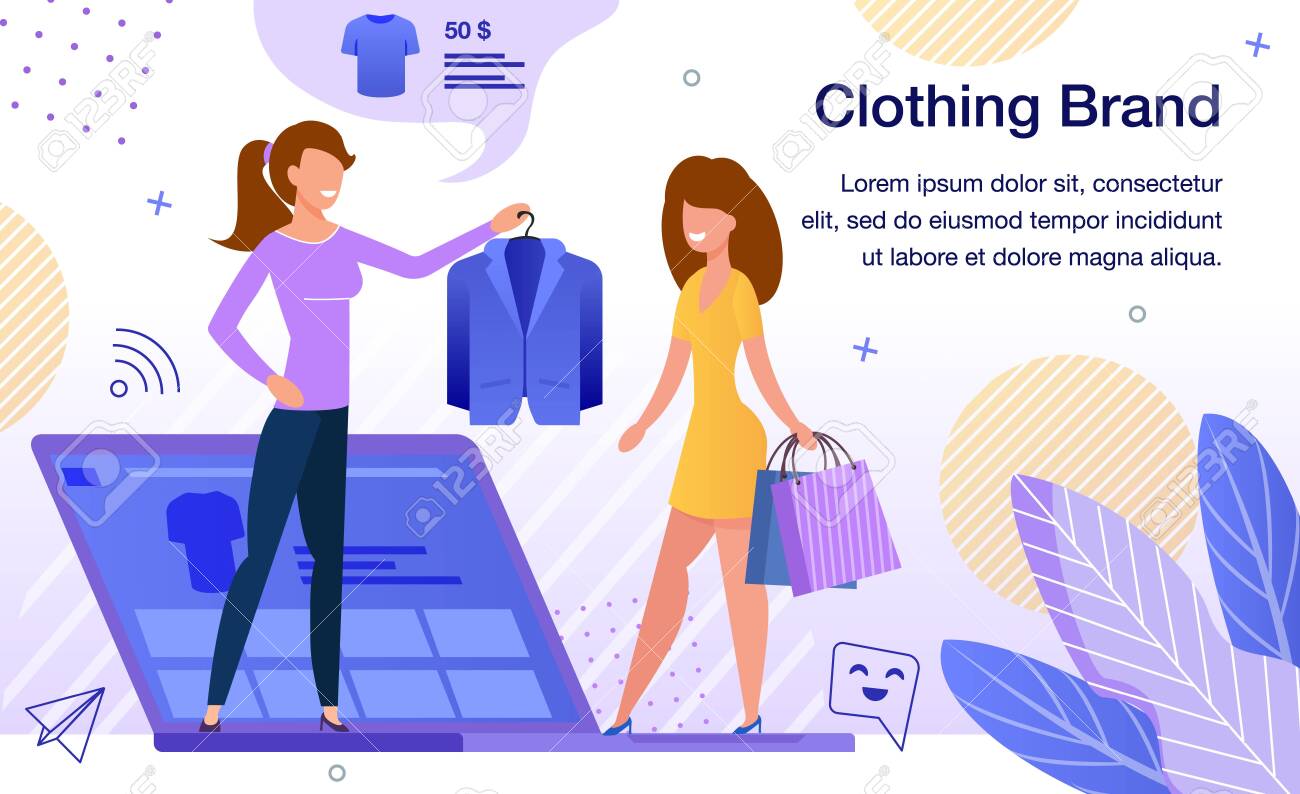 Women Clothing Brand Online Store or Shop Advertising Banner, Promo Poster Template. Lady Choosing and Purchasing Jacket in Internet, Blogger Recommending Product Trendy Flat Vector Illustration - 144192978 Women Clothing Brand Online Store or Shop Advertising Banner, Promo Poster Template. Lady Choosing and Purchasing Jacket in Internet, Blogger Recommending Product Trendy Flat Vector Illustration - 144192978
