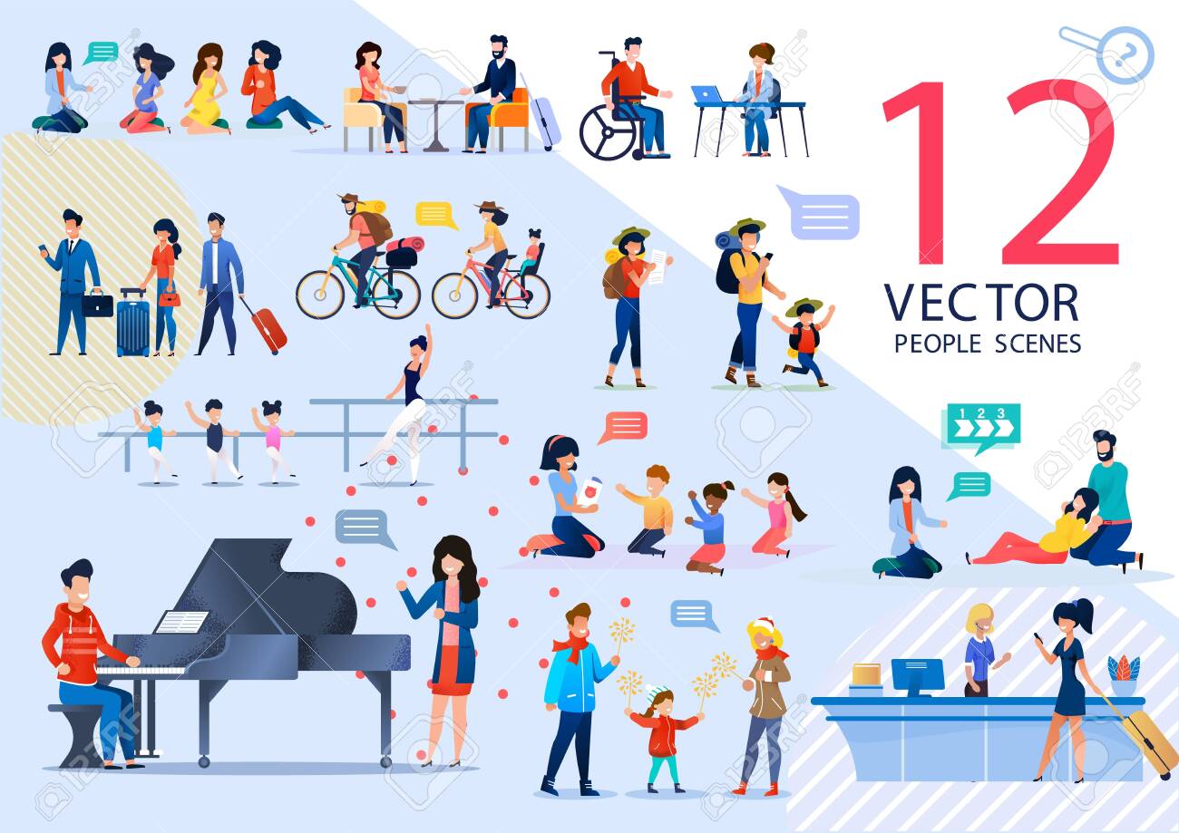 People Active Lifestyle and Relationships, Kids Education, Childbirth Prepare Trendy Flat Vector Scenes Set. Pregnant Women, Traveling Couple, Learning Children, Tourists Characters Illustrations - 146451552 People Active Lifestyle and Relationships, Kids Education, Childbirth Prepare Trendy Flat Vector Scenes Set. Pregnant Women, Traveling Couple, Learning Children, Tourists Characters Illustrations - 146451552