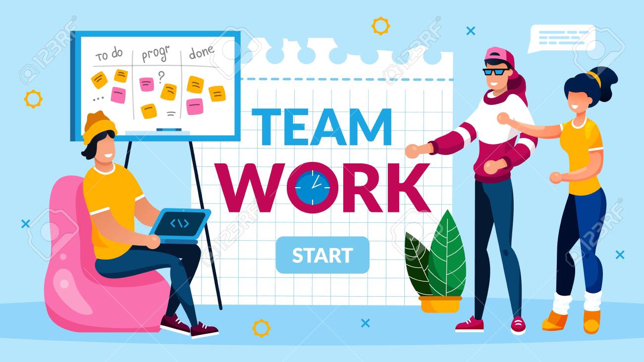 Teamwork Collaboration and Support Motivation. Programmer Team Support and Help Coworker with Deadline. Software Development and Optimization. Banner with Start Button. Vector Illustration - 144499973 Teamwork Collaboration and Support Motivation. Programmer Team Support and Help Coworker with Deadline. Software Development and Optimization. Banner with Start Button. Vector Illustration - 144499973