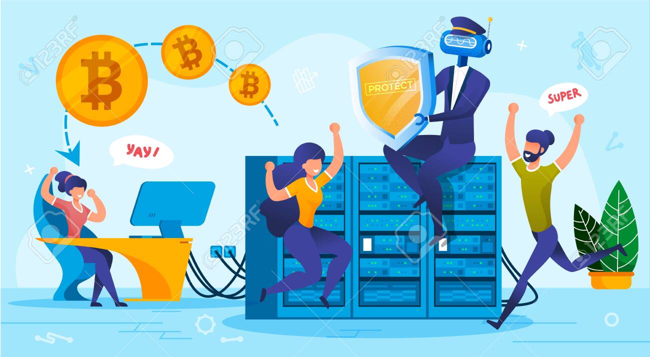 Financial Bitcoin Cloud Storage System Security. Innovative Digital Technology from Hacking, Cyber Crime, Virus. Robot Artificial Intelligence Provide Shield Protection. People Rejoice New Opportunity - 144840150 Financial Bitcoin Cloud Storage System Security. Innovative Digital Technology from Hacking, Cyber Crime, Virus. Robot Artificial Intelligence Provide Shield Protection. People Rejoice New Opportunity - 144840150