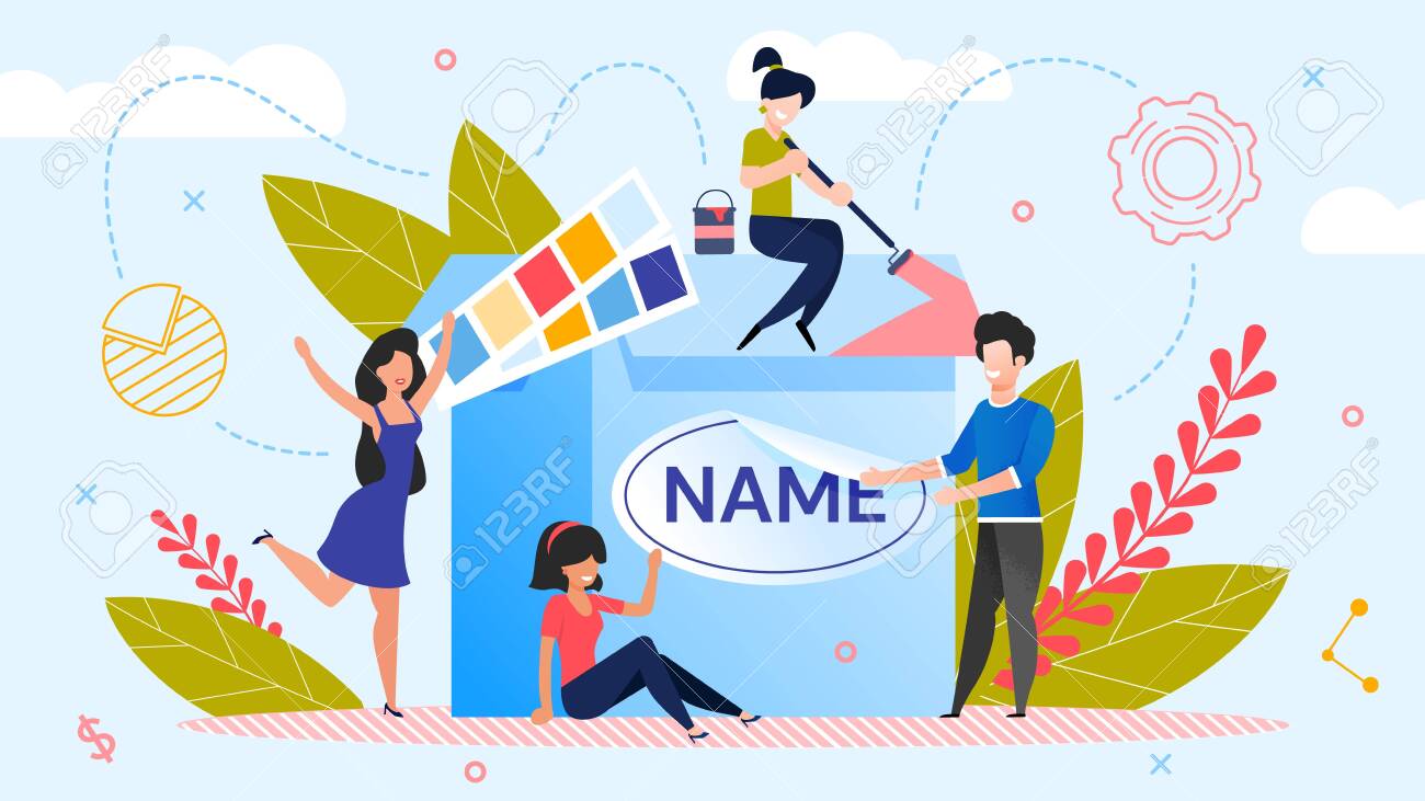 Brand Name Creation. Team Workflow Process. Woman Designer Working on Design. Man Marketer Changing Product Logotype. Rebranding. Awareness and Recognition Increase. Metaphor Vector Illustration - 145398638 Brand Name Creation. Team Workflow Process. Woman Designer Working on Design. Man Marketer Changing Product Logotype. Rebranding. Awareness and Recognition Increase. Metaphor Vector Illustration - 145398638