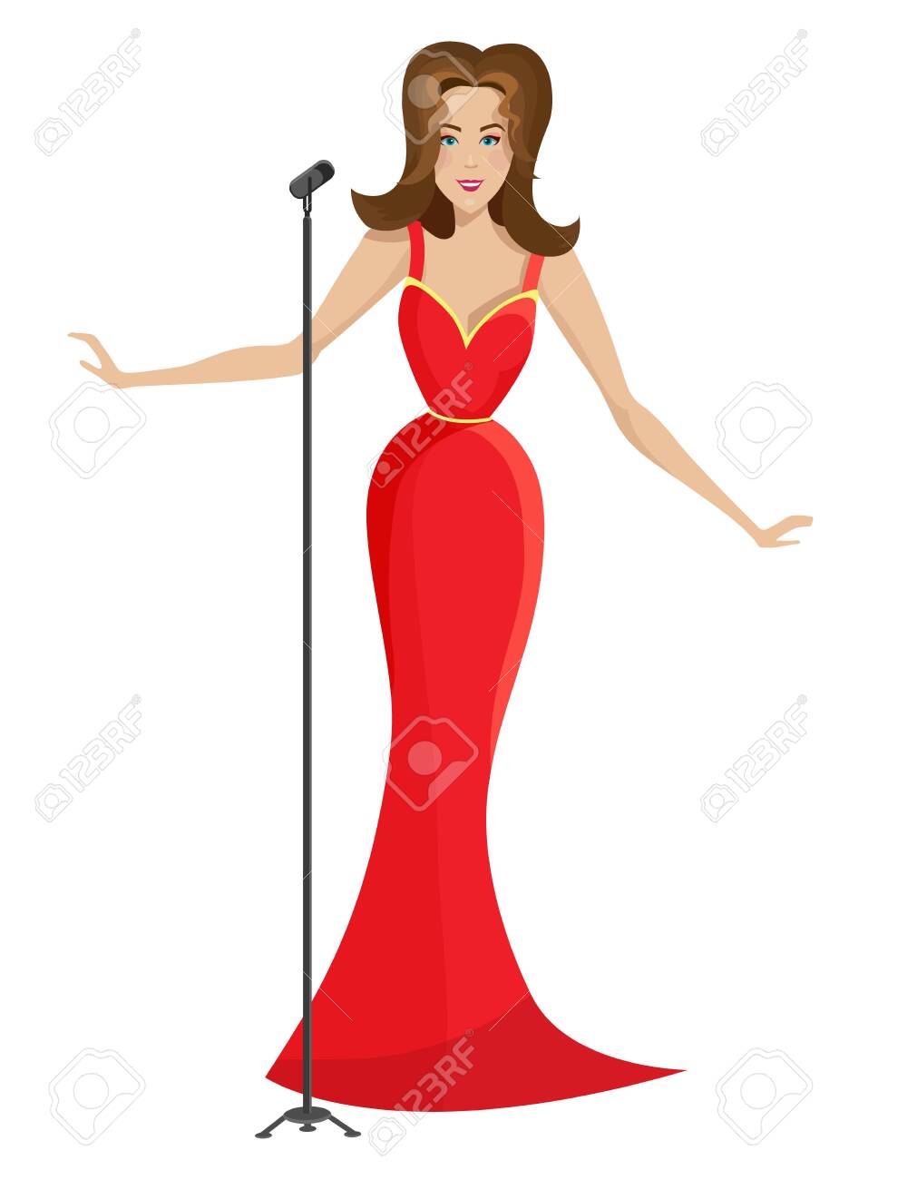 Beautiful Woman Singing In A Red Dress. Vector Illustration In Cartoon  Style Isolated On White Background. Royalty Free SVG, Cliparts, Vectors,  and Stock Illustration. Image 149583487., image size:1011x1300