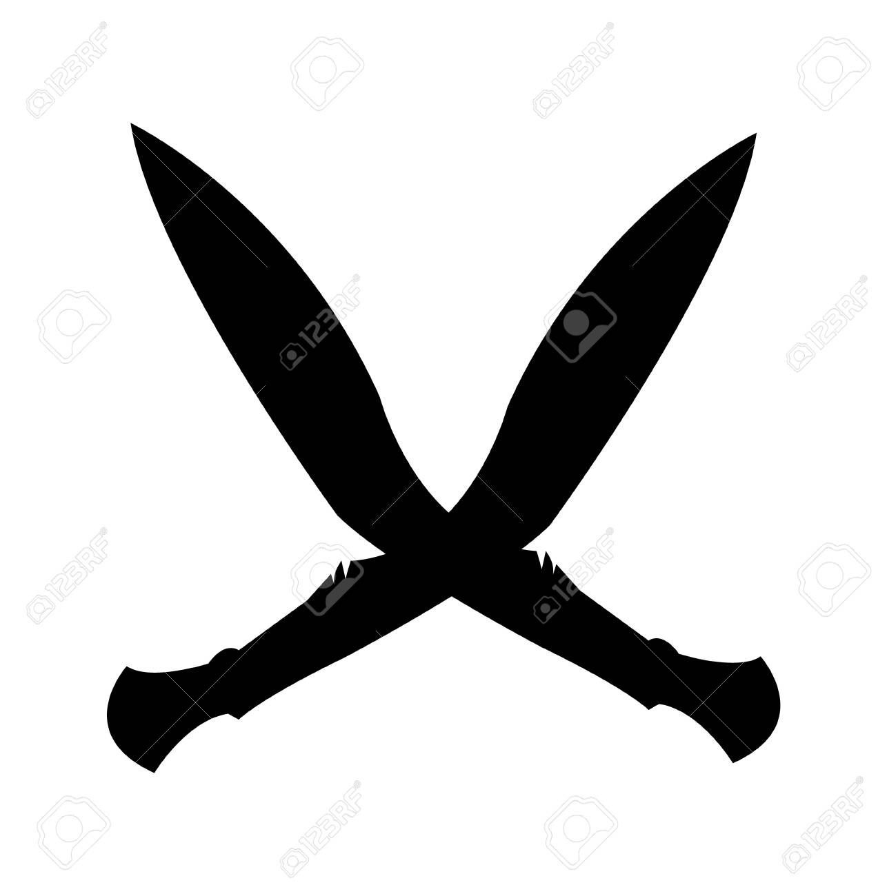 Two Gurkha knives black silhouettes isolated on white background - 120116440 Two Gurkha knives black silhouettes isolated on white background - 120116440