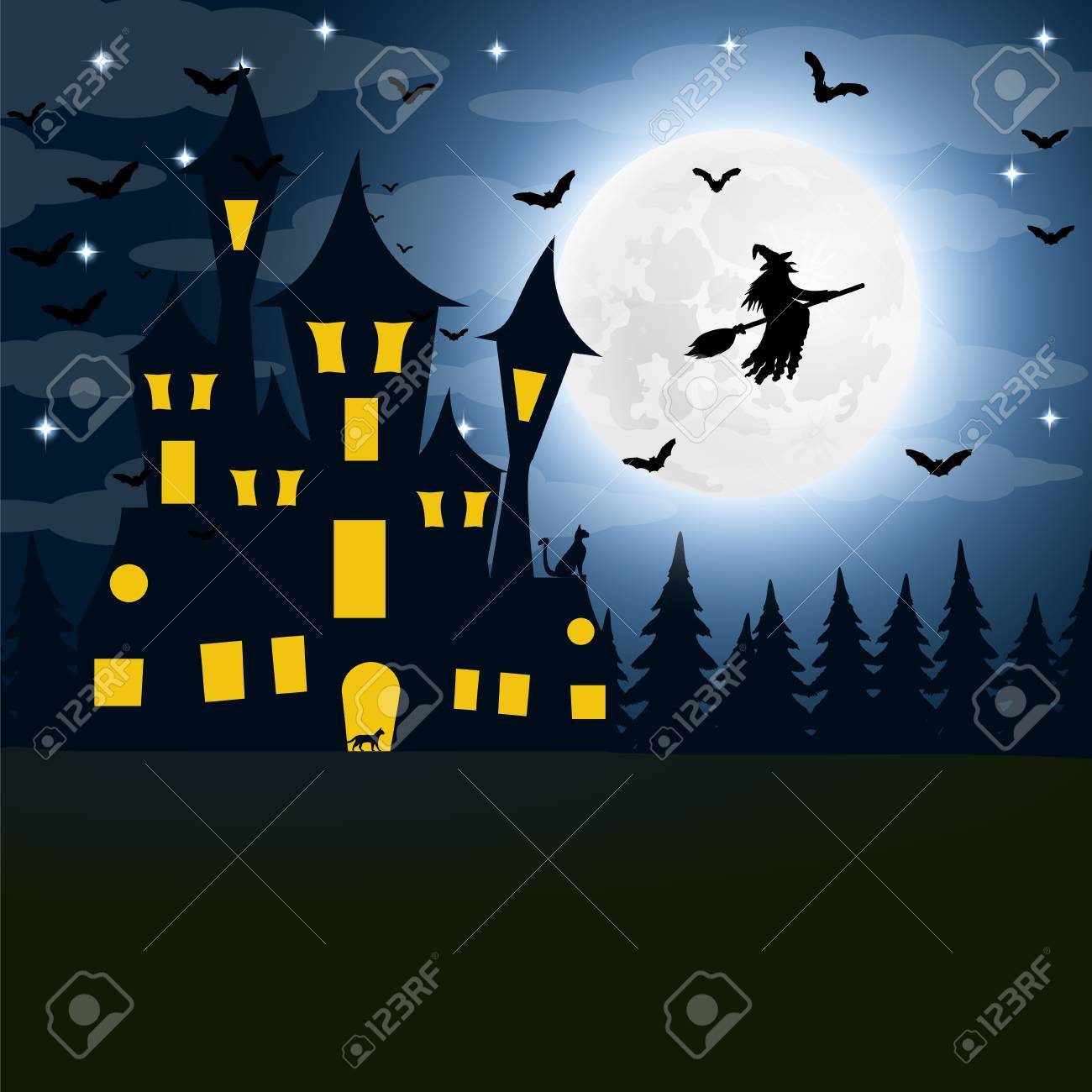 ハロウィーン 満月の魔女の家 のイラスト素材 ベクタ Image