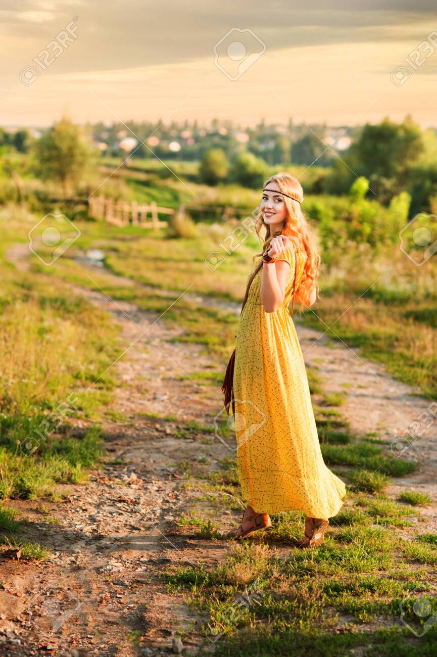 yellow bohemian dress