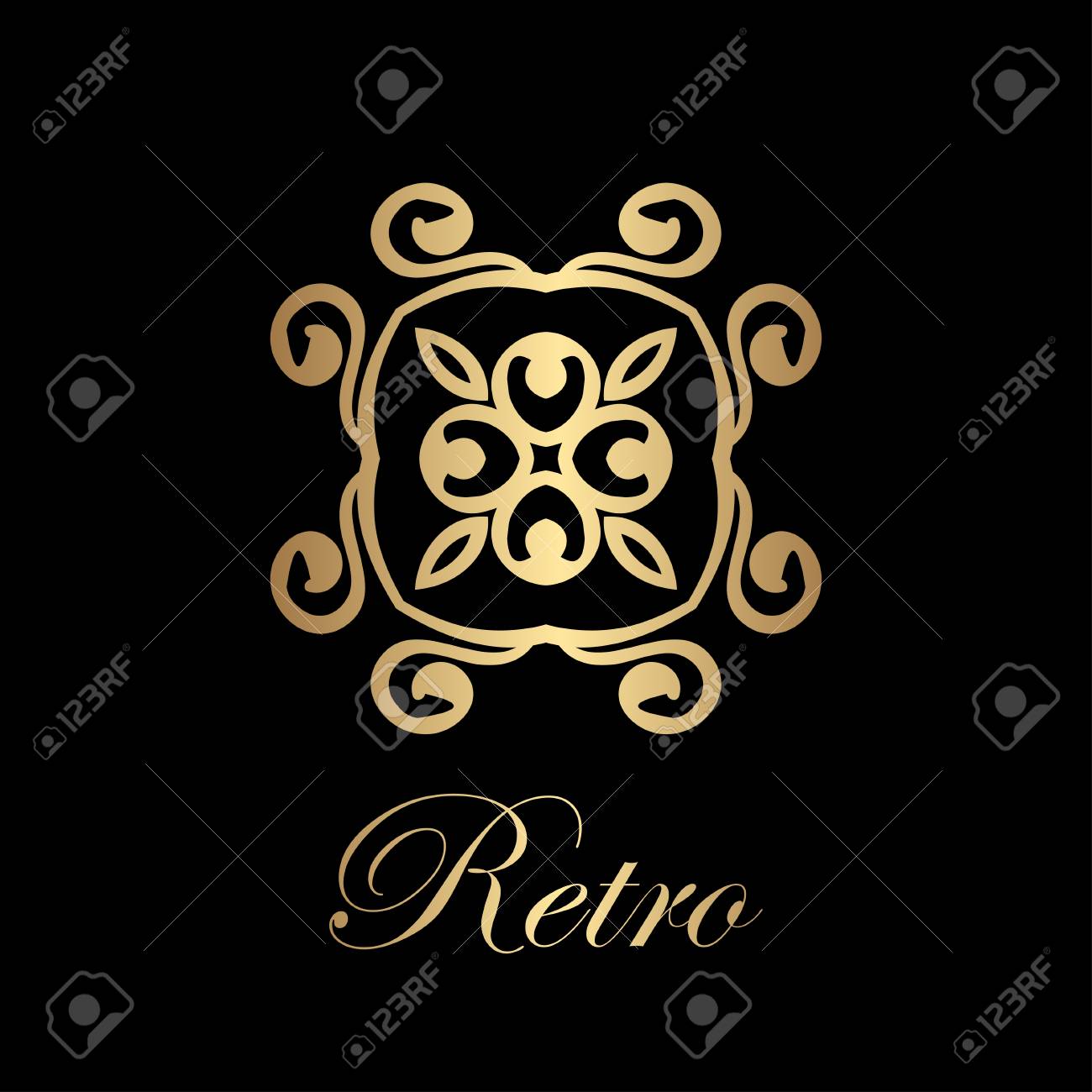flourishes calligraphic art deco logo emblem template luxury