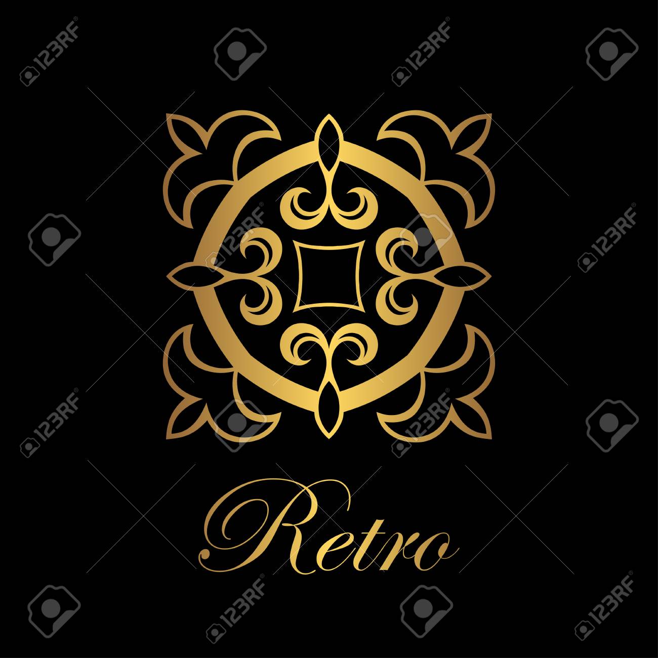 flourishes calligraphic art deco logo emblem template luxury