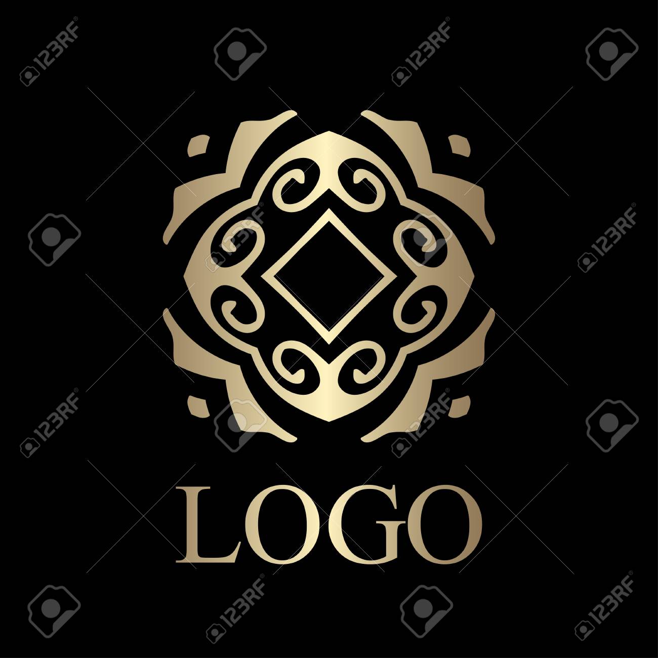 flourishes calligraphic art deco logo emblem template luxury
