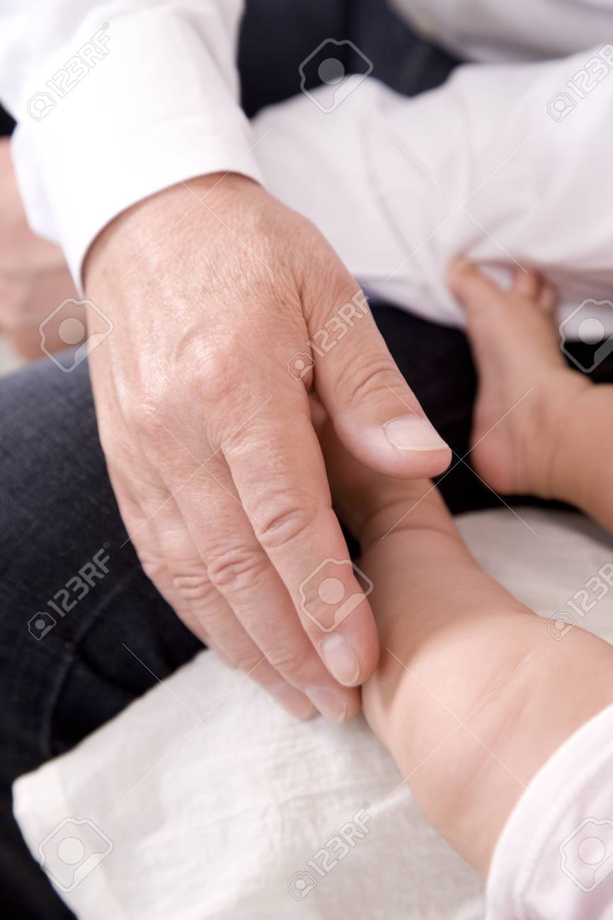 Granddaughter Touching Granddad Granddaughter Touching Granddad