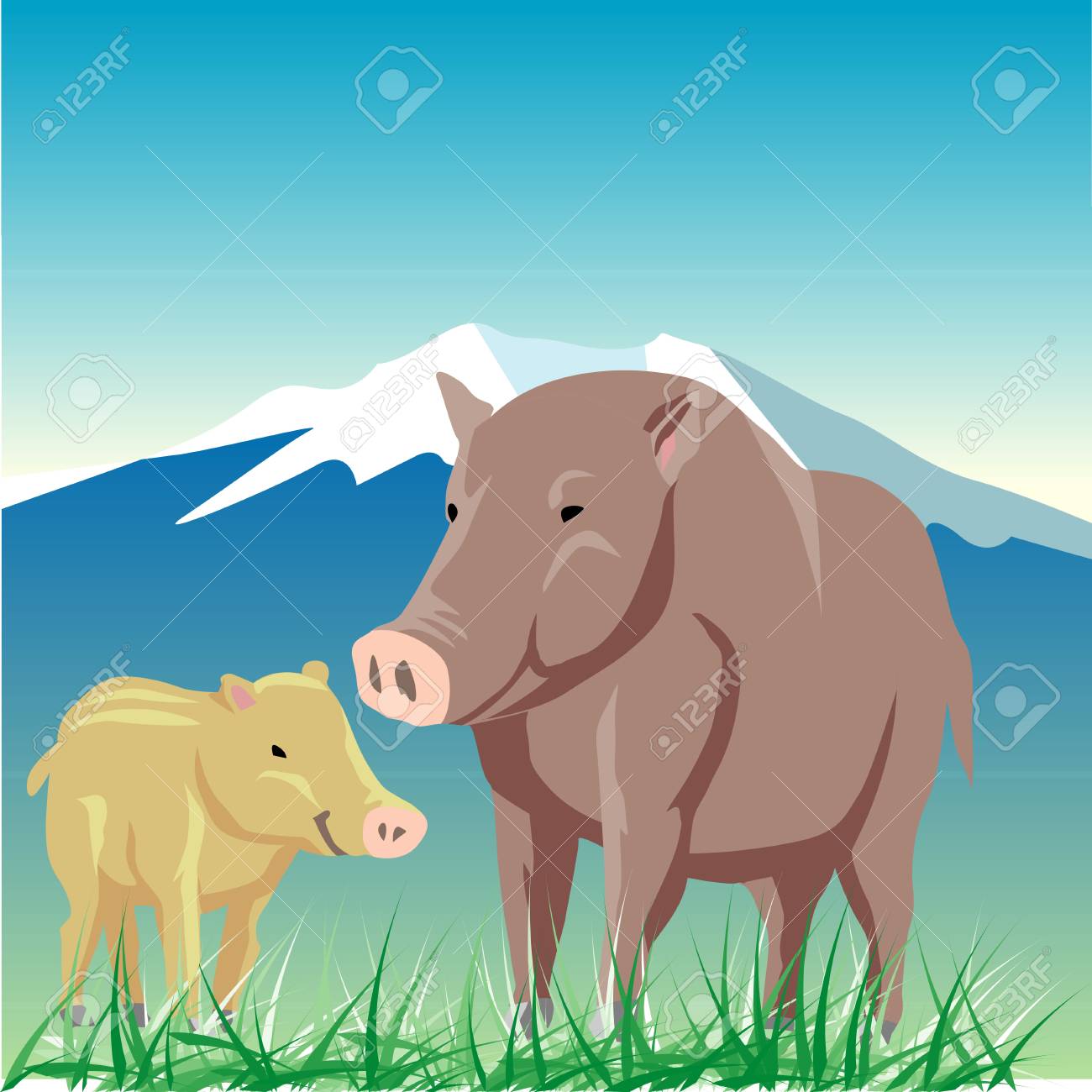 野生のイノシシ親子 の写真素材 画像素材 Image