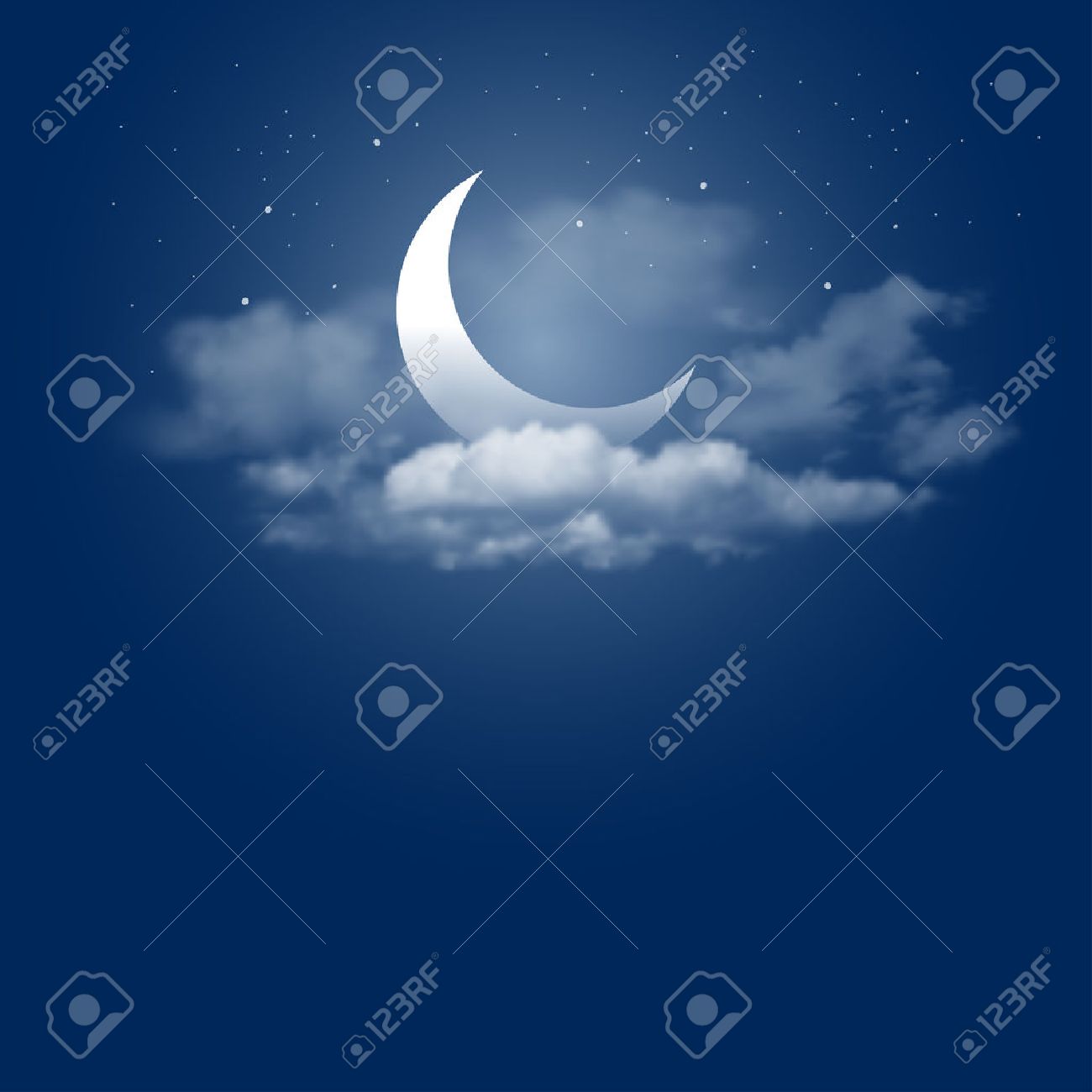 Mystical Night sky background with half moon, clouds and stars. Moonlight night. Vector illustration. - 55571655 Mystical Night sky background with half moon, clouds and stars. Moonlight night. Vector illustration. - 55571655