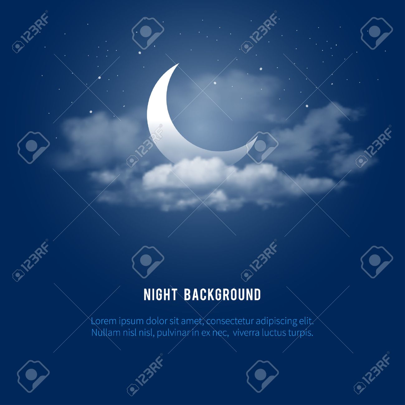 Mystical Night sky background with half moon, clouds and stars. Moonlight night. Vector illustration. - 55571689 Mystical Night sky background with half moon, clouds and stars. Moonlight night. Vector illustration. - 55571689