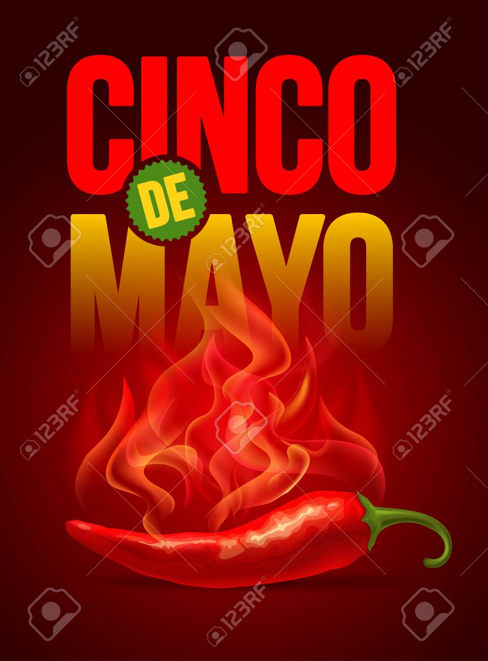 cinco de mayo poster design template with lettering and burning