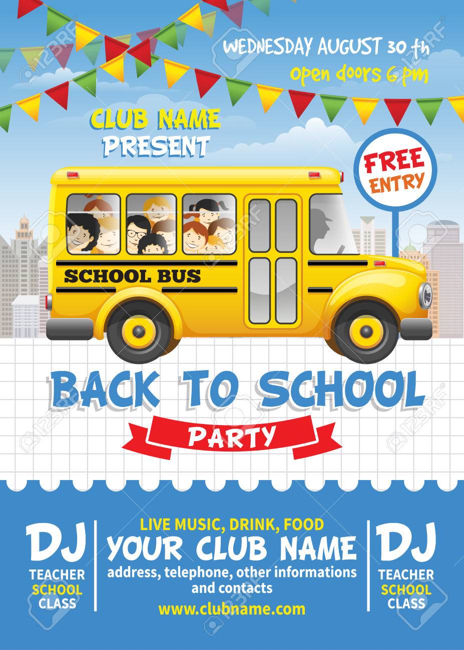 back to school party poster template cute design with yellow