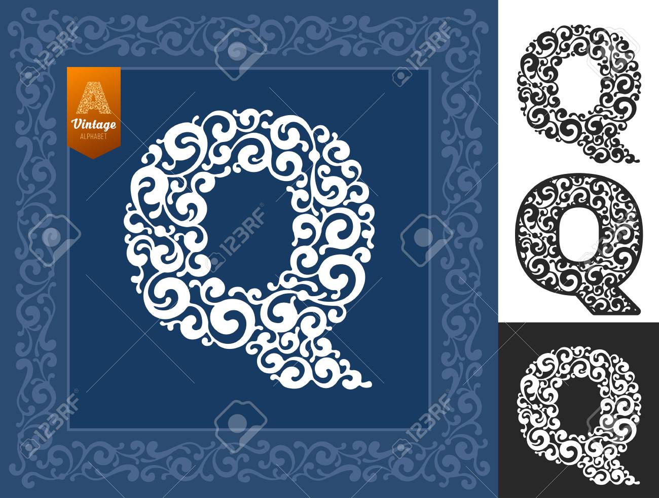 Lettera Q Di Alfabeto Insolito Ornato Può Essere Usato Come Lettera Iniziale Monogramma E Qualsiasi Altro Disegno Isolato Sulla Variante In Bianco