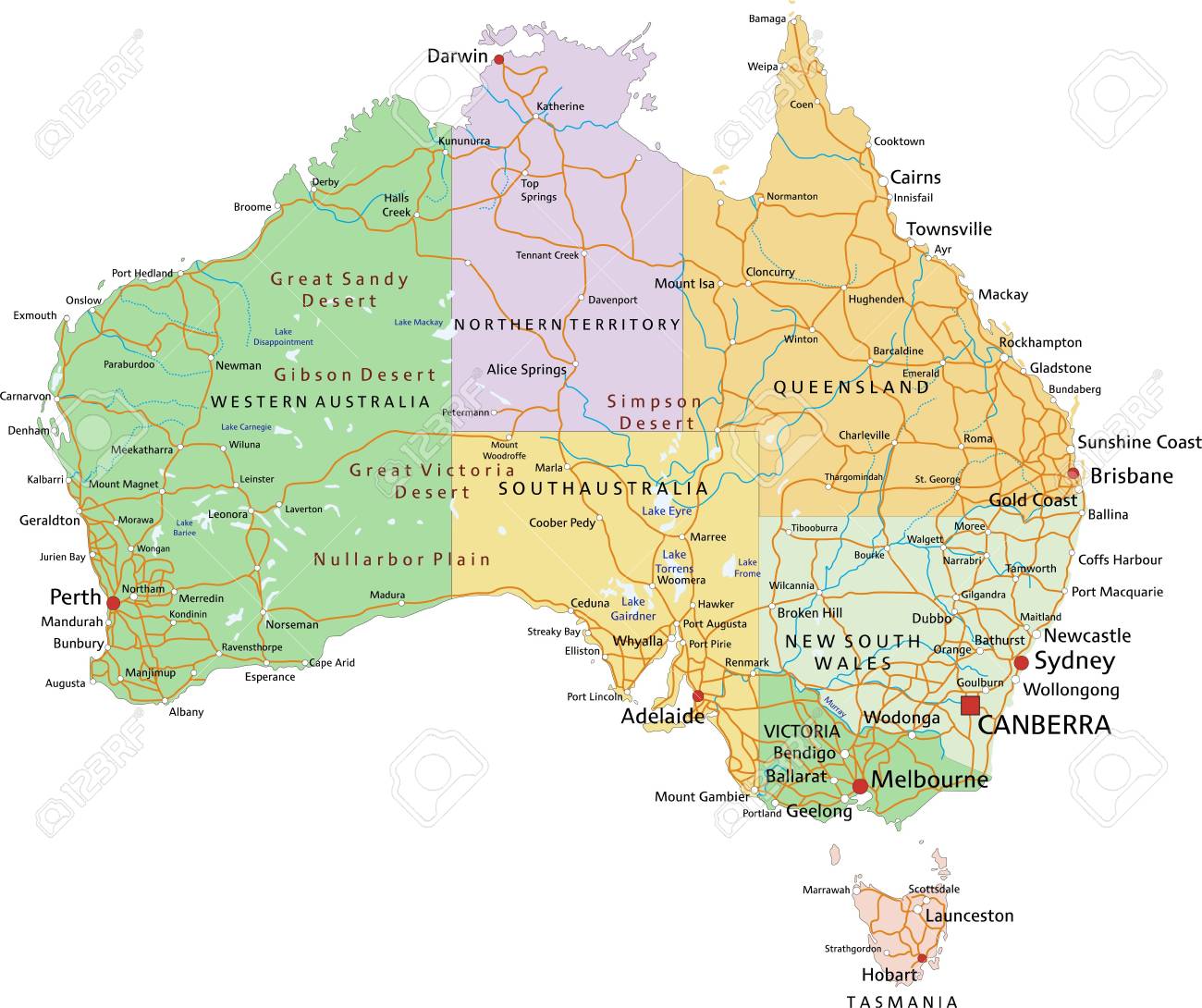 Free Large Map Of Australia Australia - Highly Detailed Editable Political Map With Separated Layers.  Royalty Free Svg, Cliparts, Vectors, And Stock Illustration. Image  122605528.