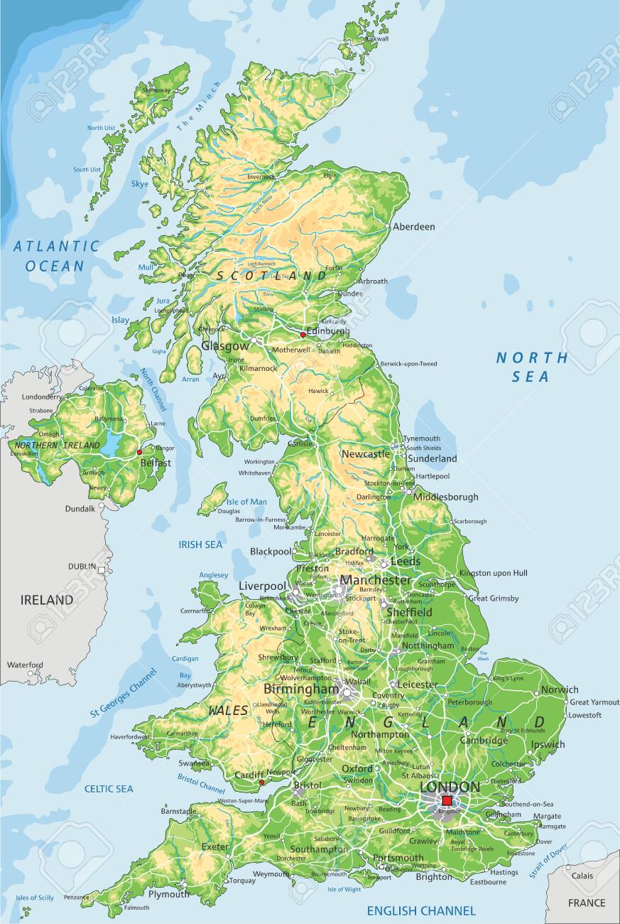 Detailed Map Of Uk High Detailed United Kingdom Physical Map With Labeling. Royalty Free  Cliparts, Vectors, And Stock Illustration. Image 122716480.