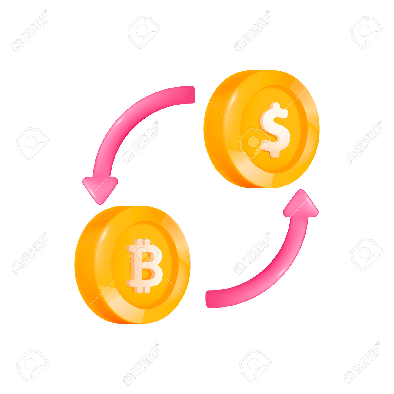Dollar Coin And Cryptocurrency Exchange 3D Illustration. Cartoon Drawing Of  Gold Coins With Different Symbols In 3D Style On White Background.  Business, Finances, Cryptocurrency Concept Royalty Free SVG, Cliparts,  Vectors, and Stock