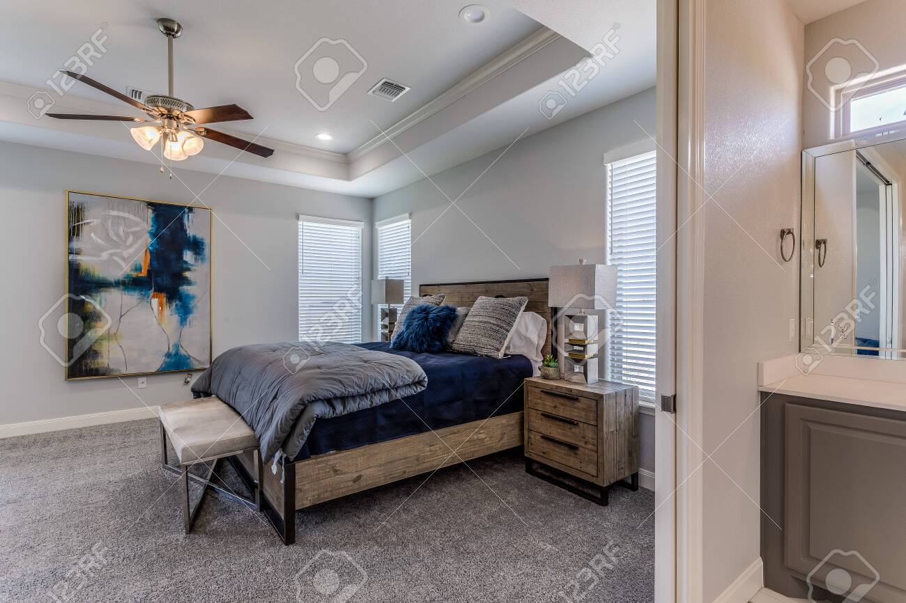 Fabulous Master Bedroom With French Doors Opening To Master Bathroom Stock Photo Picture And Royalty Free Image Image 147232584