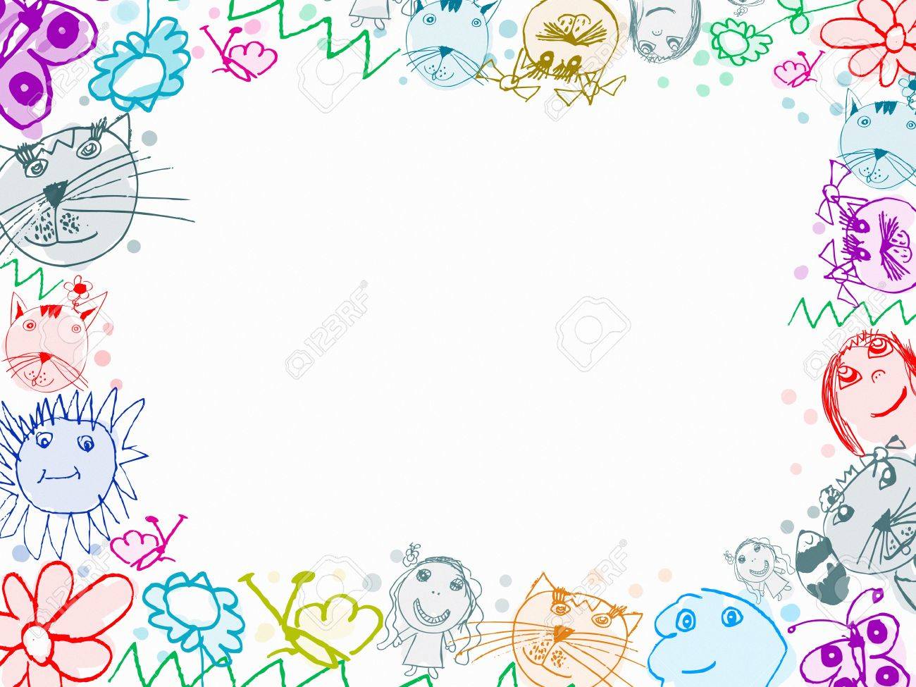 白で隔離される子フリーハンド ドローイング フレームの背景 の写真素材 画像素材 Image