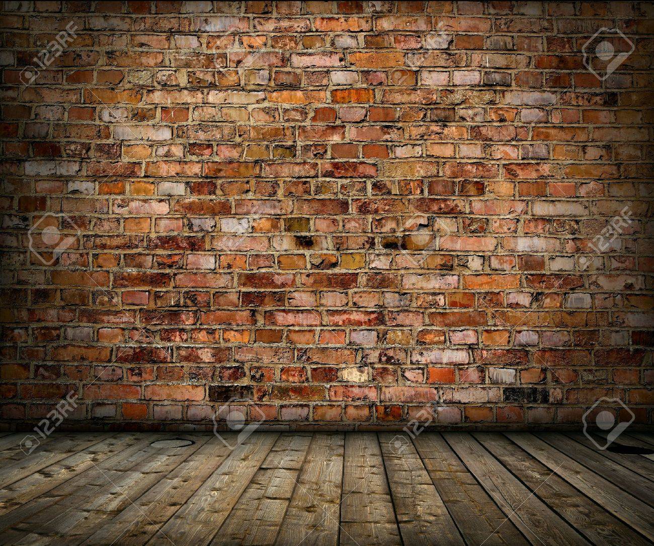 レンガの壁と床との古いグランジ インテリア の写真素材 画像素材 Image