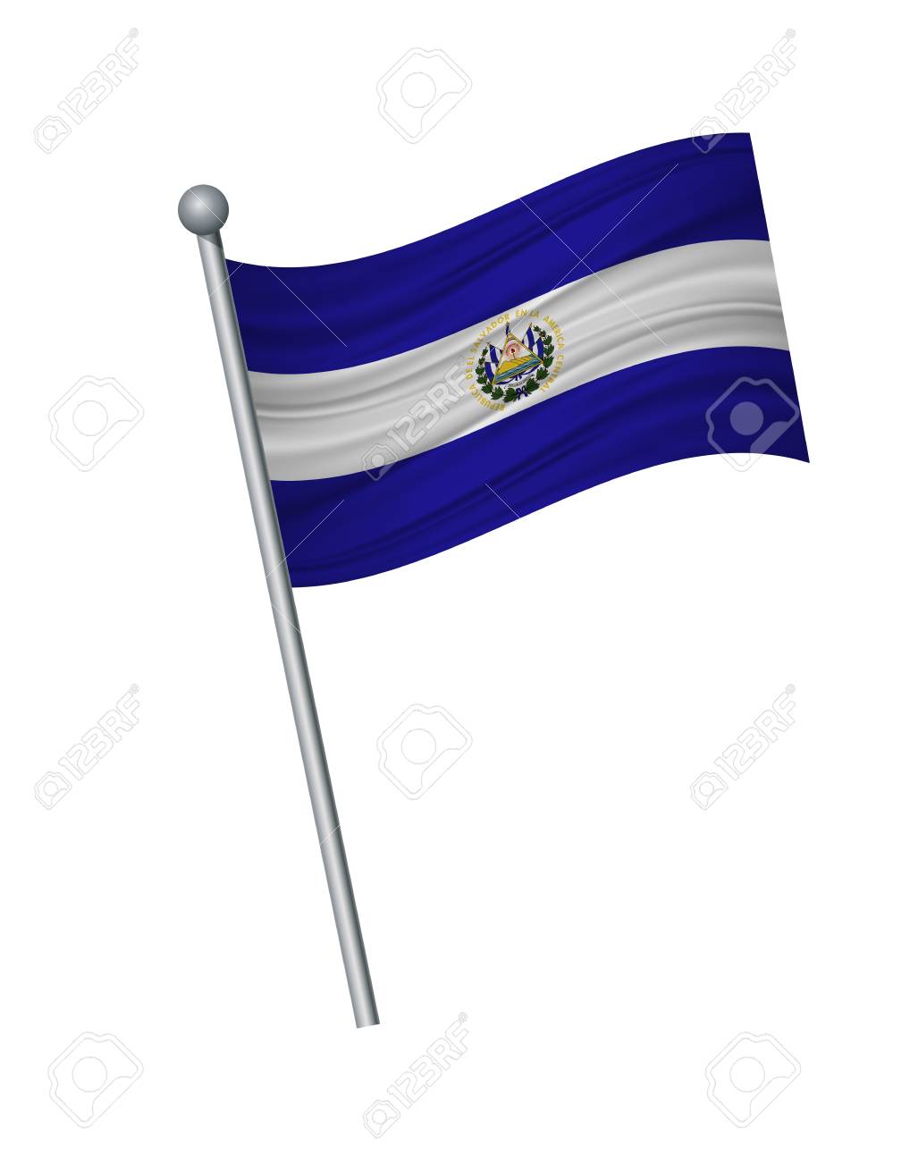 El Salvador Flag On The Flagpole Official Colors And Proportion Royalty Free Cliparts Vectors And Stock Illustration Image 126081348