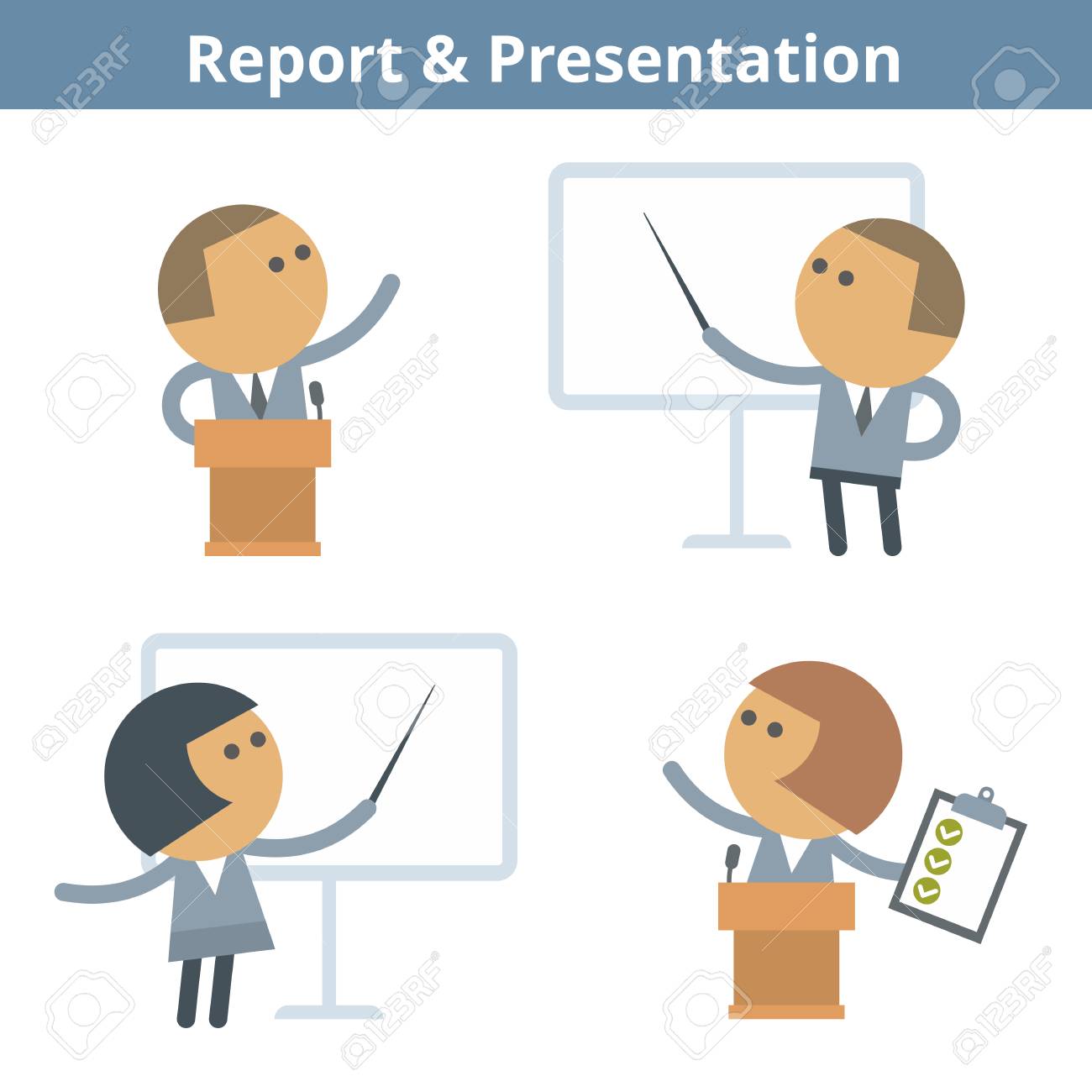 business cartoon avatar set report and presentation collection