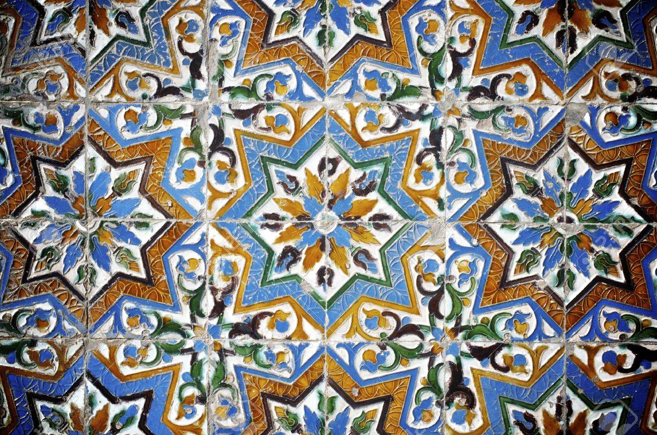 Closeup Of A Ceramic Tile In Pilate\'s Palace, Seville, Andalucia ... Closeup Of A Ceramic Tile In Pilate\'s Palace, Seville, Andalucia ...