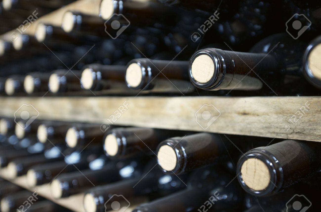 stacked wine bottles to ferment the wine, La Rioja, Spain - 14245028 stacked wine bottles to ferment the wine, La Rioja, Spain - 14245028
